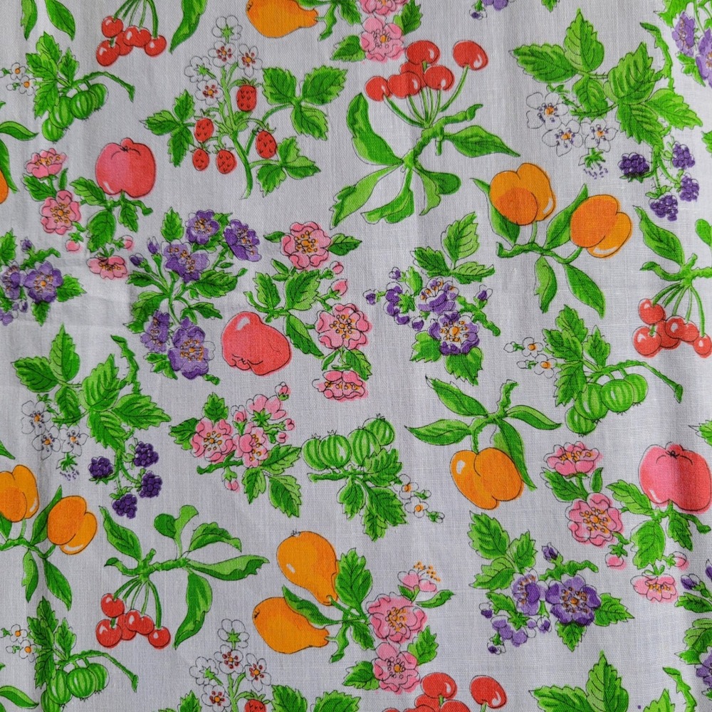 Vintage Fruit Floral Print Cotton Fabric White Multi Berry Cherry Peach 75x42in